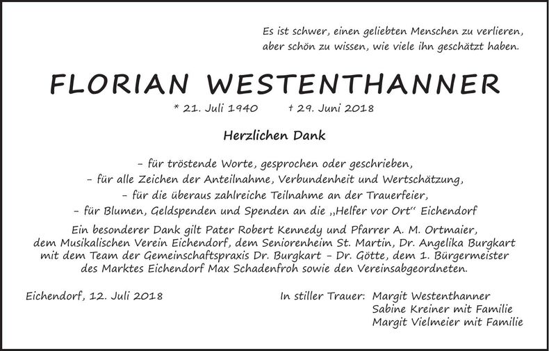 Traueranzeige Florian Westenthanner