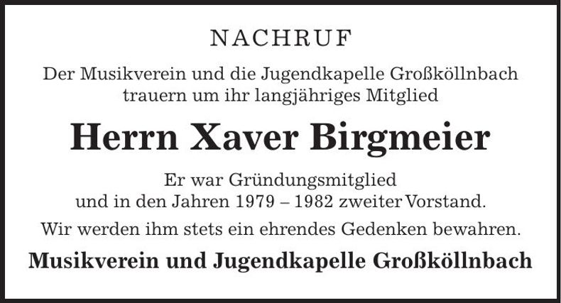 Traueranzeige Xaver Birgmeier