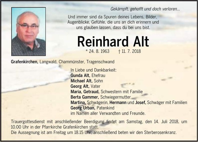 Traueranzeige Reinhard Alt