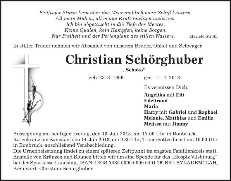 Traueranzeige Christian Schörghuber