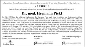 Traueranzeige Hermann Dr. med. Pickl