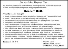 Traueranzeige Reinhard Roith