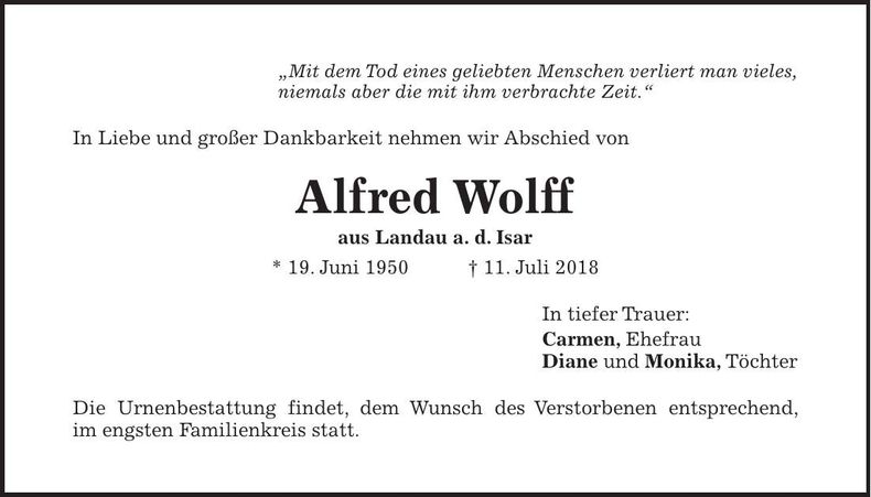 Traueranzeige Alfred Wolff