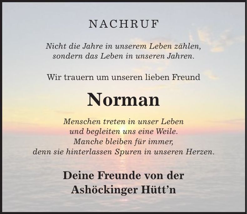 Traueranzeige Schwarzkopf Norman