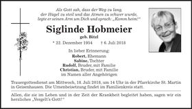 Traueranzeige Siglinde Hobmeier