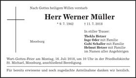 Traueranzeige Werner Müller