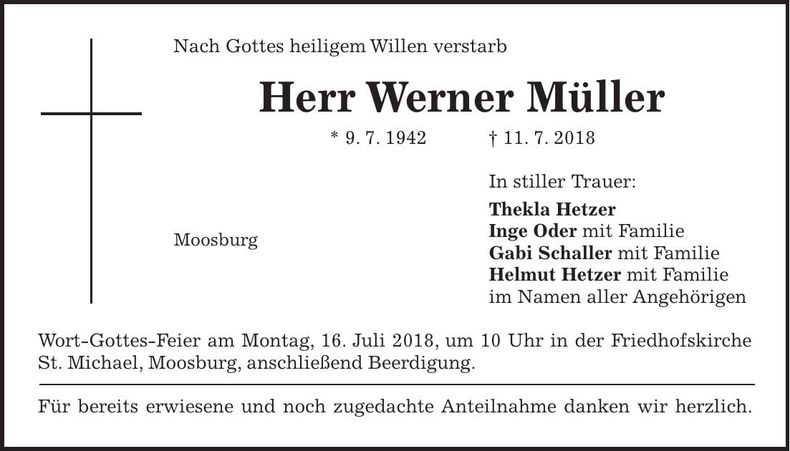 Traueranzeige Werner Müller