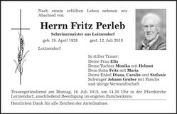 Traueranzeige Fritz Perleb