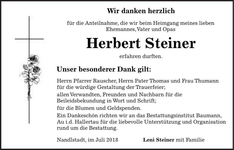Traueranzeige Herbert Steiner