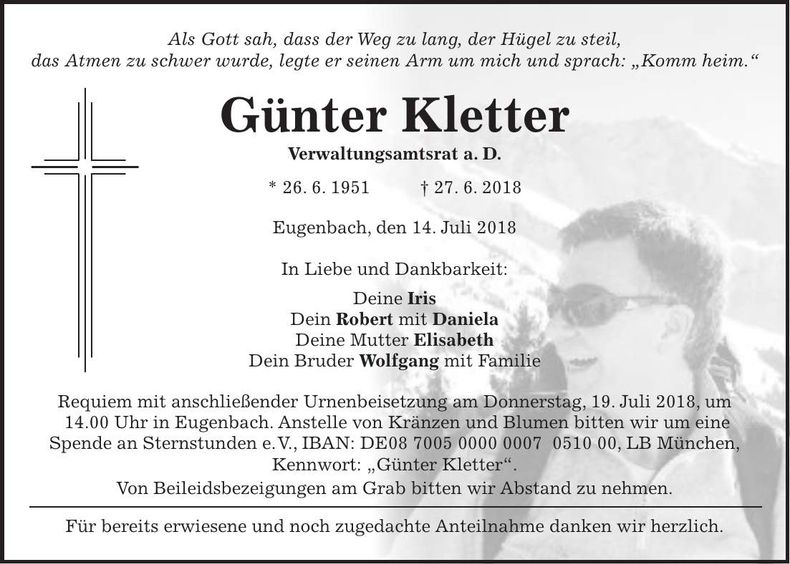Traueranzeige Günter Kletter