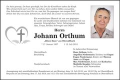 Traueranzeige Johann Orthum