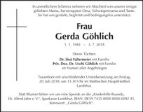 Traueranzeige Gerda Göhlich