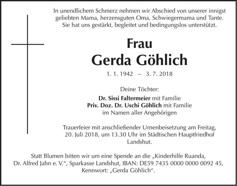 Traueranzeige Gerda Göhlich