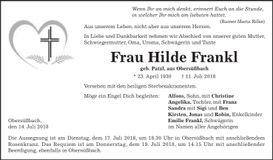 Traueranzeige Hilde Frankl
