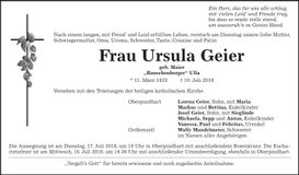 Traueranzeige Ursula Geier