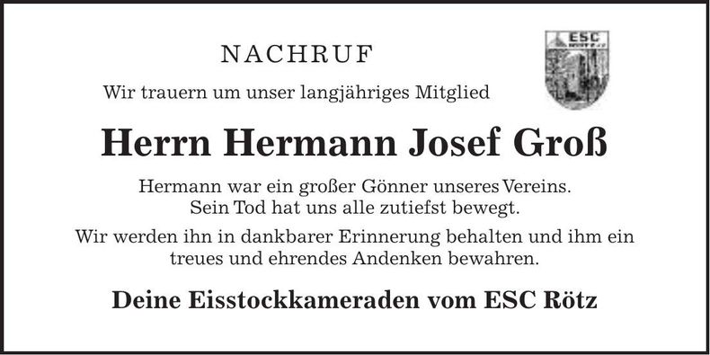 Traueranzeige Hermann Groß