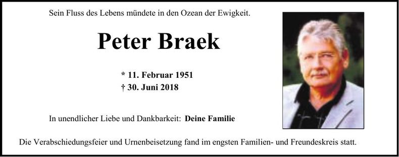 Traueranzeige Peter Braek