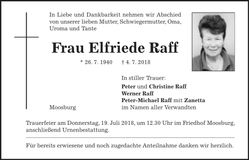 Traueranzeige Elfriede Raff