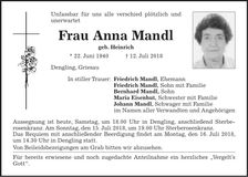 Traueranzeige Anna Mandl