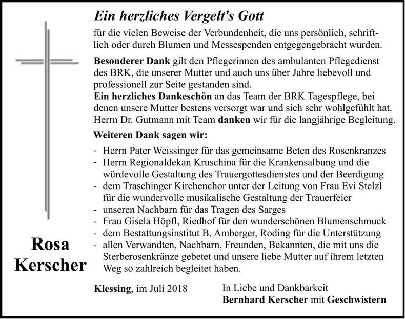 Traueranzeige Rosa Kerscher