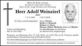Traueranzeige Adolf Weinzierl