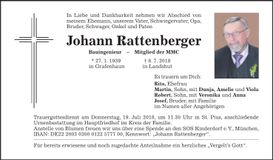 Traueranzeige Johann Rattenberger