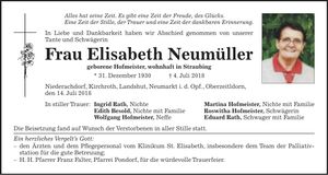 Traueranzeige Elisabeth Neumüller