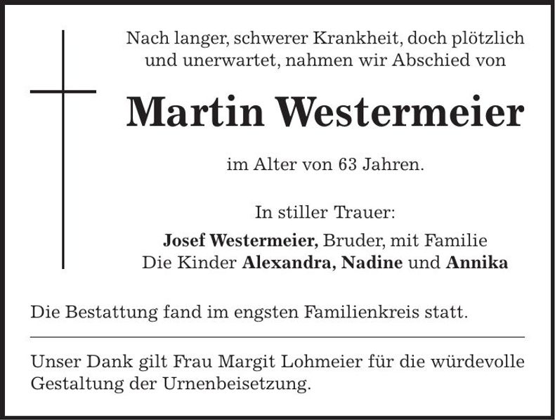 Traueranzeige Martin Westermeier
