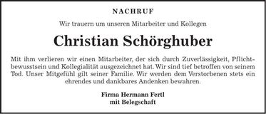 Traueranzeige Christian Schörghuber