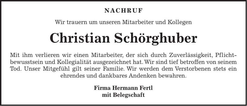 Traueranzeige Christian Schörghuber