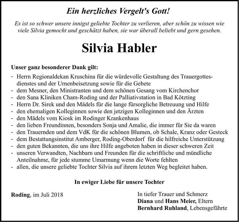 Traueranzeige Silvia Habler