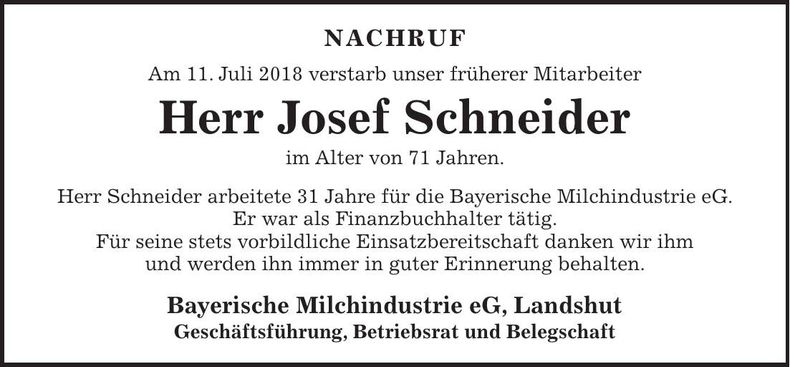Traueranzeige Heinz Schneider
