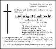 Traueranzeige Ludwig Helmbrecht