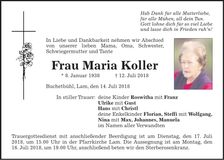 Traueranzeige Maria Koller