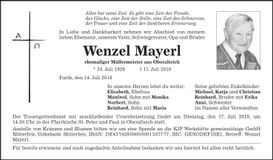 Traueranzeige Wenzel Mayerl