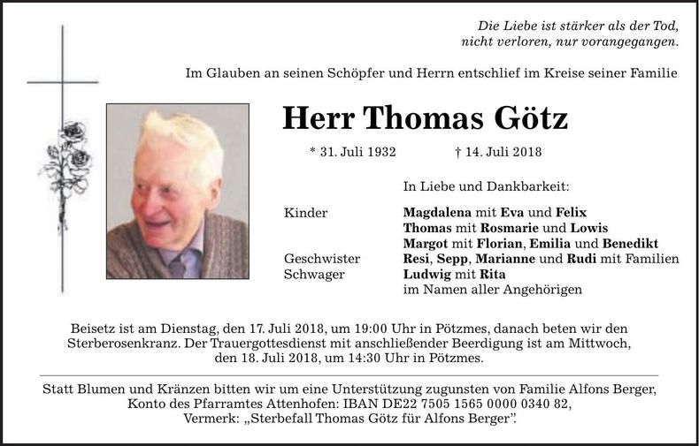 Traueranzeige Thomas Götz
