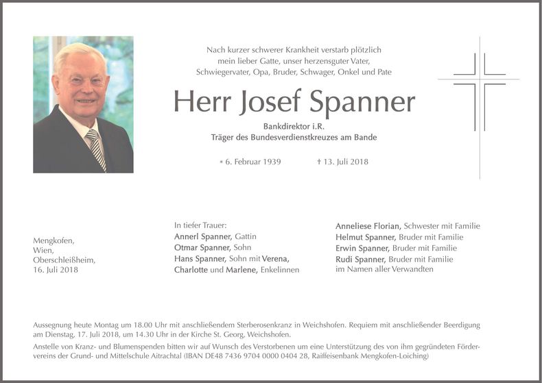 Traueranzeige Josef Spanner