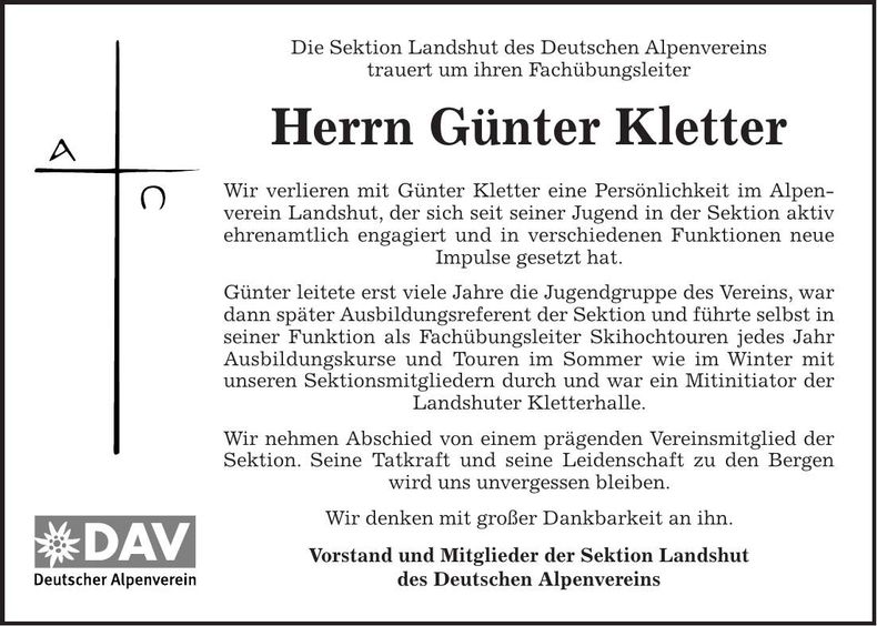 Traueranzeige Günter Kletter
