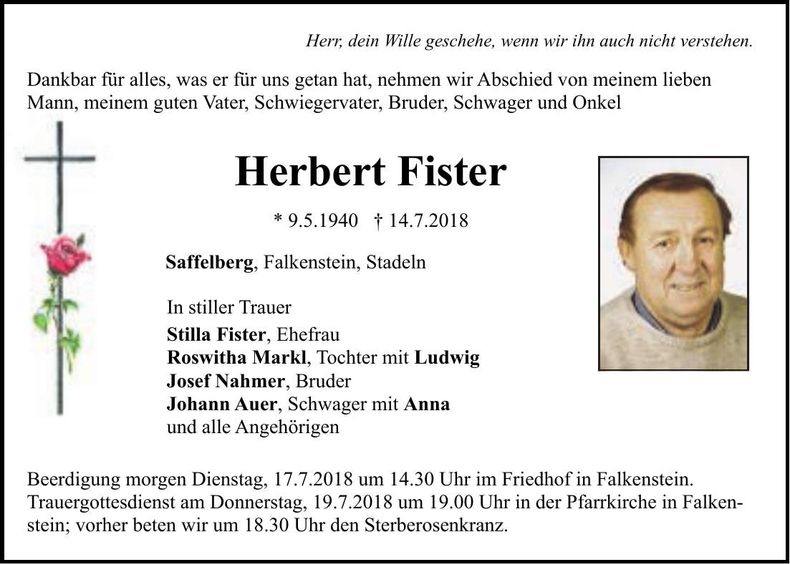 Traueranzeige Herbert Fister
