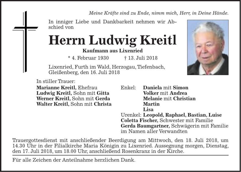 Traueranzeige Ludwig Kreitl