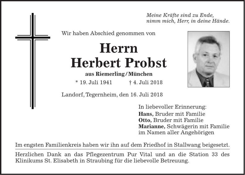 Traueranzeige Herbert Probst