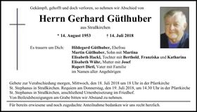 Traueranzeige Gerhard Gütlhuber