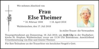 Traueranzeige Else Theimer