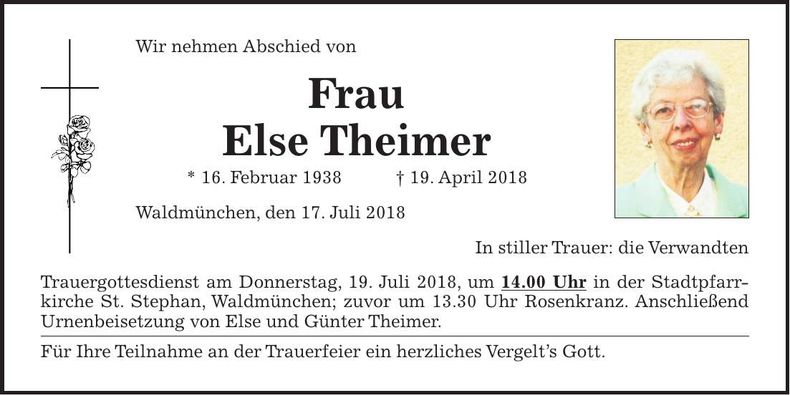 Traueranzeige Else Theimer