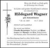 Traueranzeige Hildegard Wagner