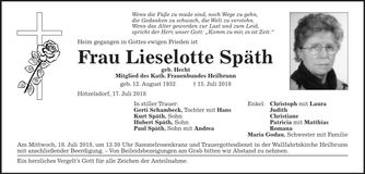 Traueranzeige Lieselotte Späth