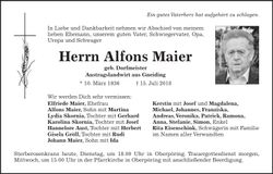 Traueranzeige Alfons Maier