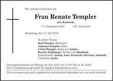 Traueranzeige Renate Templer