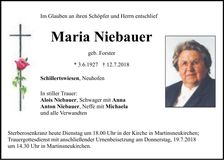 Traueranzeige Maria Niebauer