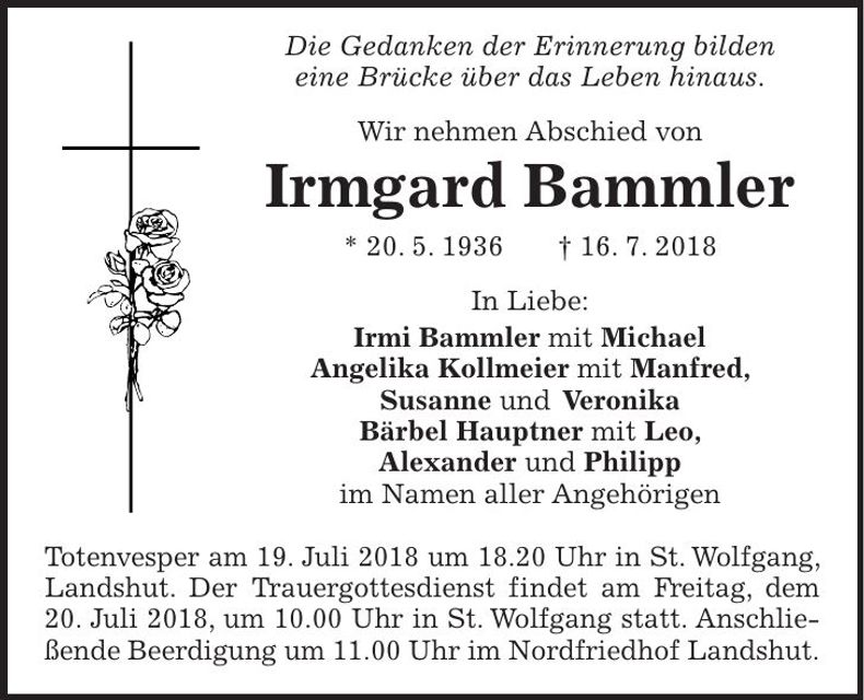 Traueranzeige Irmgard Bammler